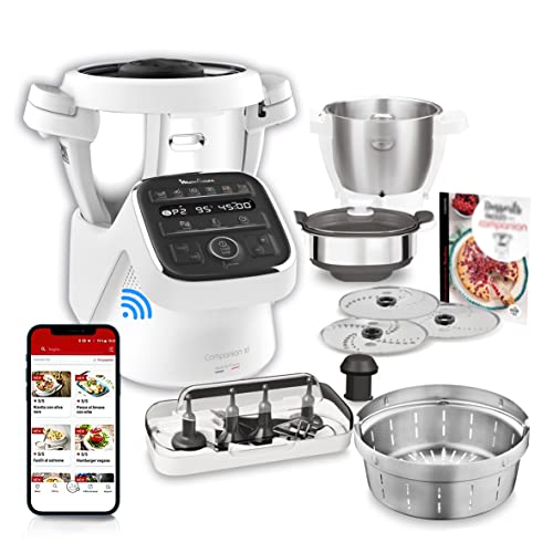 Moulinex Cuisine Companion XL HF80CB - Bluetooth food processor 12 programs and 6 accessories capacity 6 people, includes chopper blade, whisk, mixer, kneader, grinder and steam basket