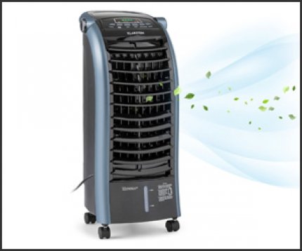 The mobile air conditioner from Klarstein offers water cooling and therefore does not require an exhaust hose.