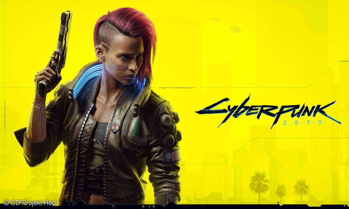 V from Cyberpunk 2077 on a yellow background