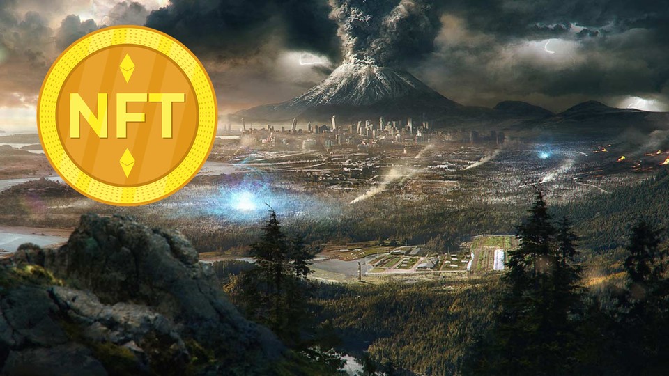 A post-apocalyptic world where resources are scarce except for cryptocurrency.