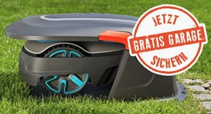 Who until 15.06.  If you buy a Gardena Sileno robotic lawnmower, you get the Gardena robotic lawnmower garage for free.