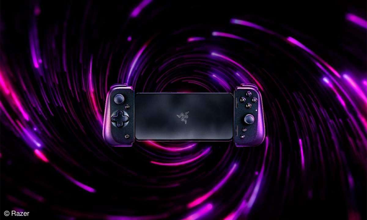 Product image of the Razer Kishi V2 against a black and purple background