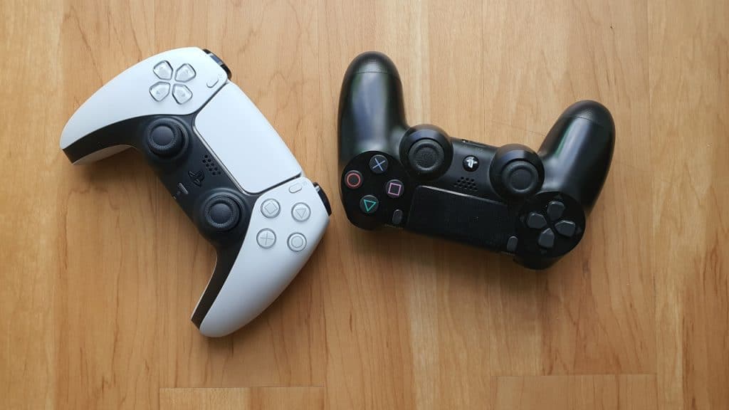 PS4 DualShock Controller and PS4 DualSense Controller side by side