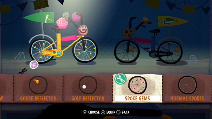 Customizing a bicycle with Spokey Dokeys in a Knights And Bikes screenshot.
