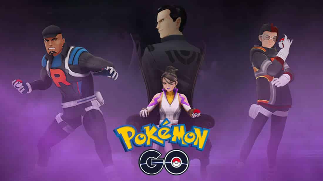 Arlo, CLiff, Sierra and Giovanni stand by the Pokémon GO logo