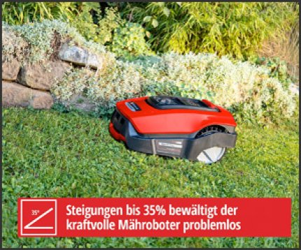 Einhell's robotic lawn mower can even handle gradients of up to 35 percent.