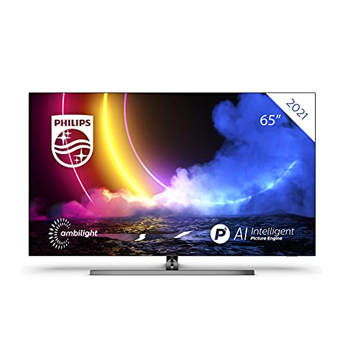 Philips 65OLED856 / UHD OLED Android TV 65 Inch, 4K Smart TV with Ambilight, Vibrant HDR Image, Cinematic Dolby Vision and Atmos Sound, Compatible with Google Assistance and Alexa, Silver