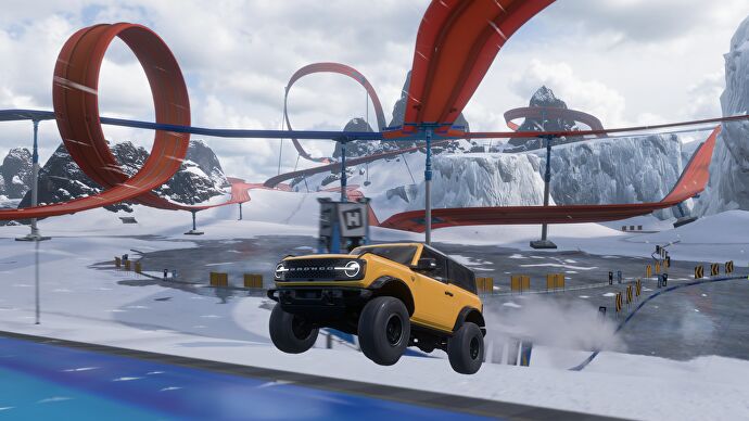 A 4x4 catches air in the Forza Horizon 5 Hot Wheels expansion.