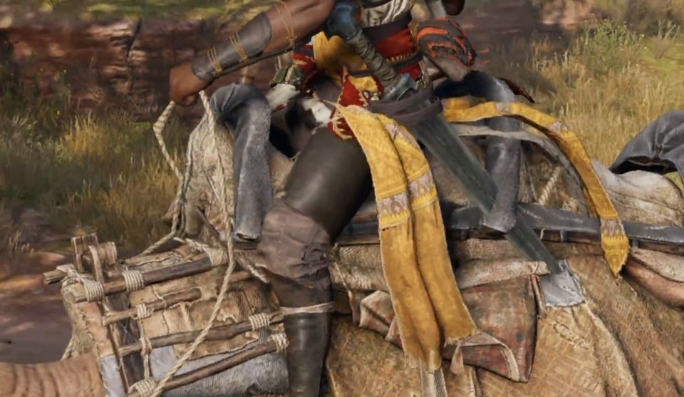 In Assassin's Creed: Origins, the fabric of clothing flaps around wildly, making the jerky animations all the more annoying.  (Image source: Digital Foundry)