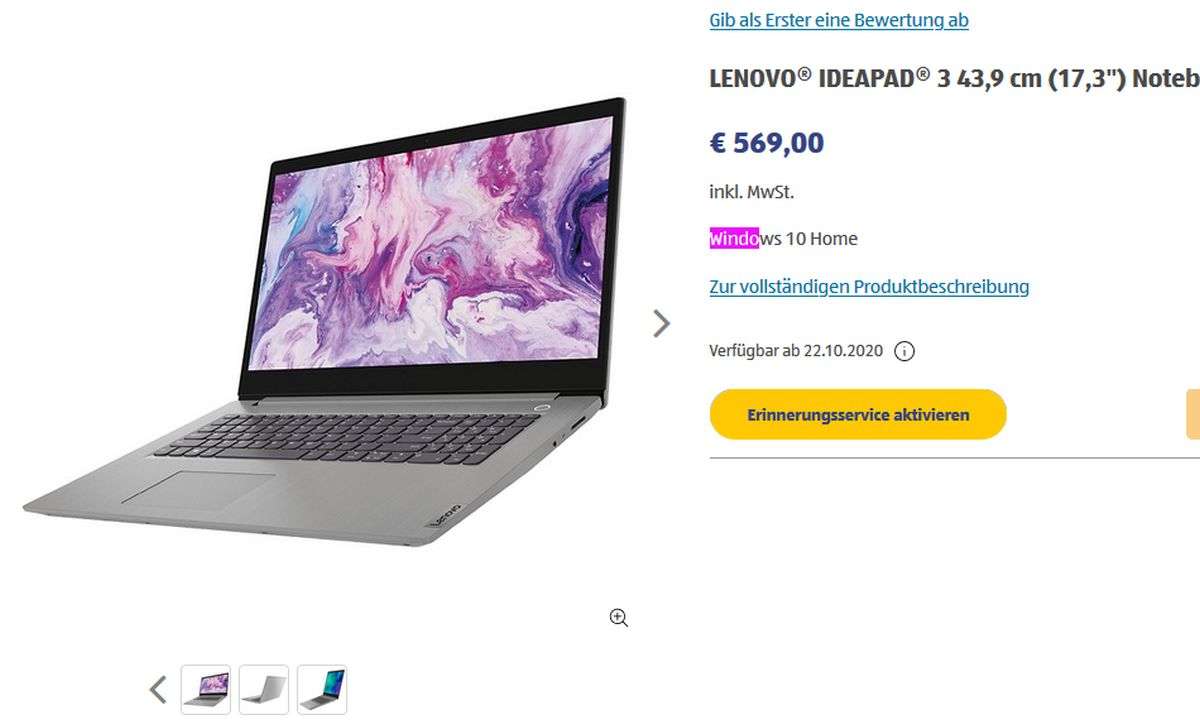 The Lenovo Ideapad 3 at Aldi Süd in a bargain check