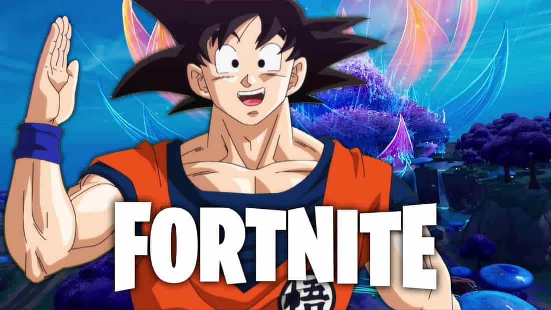 Son Goku in front of a frame from Fortnite