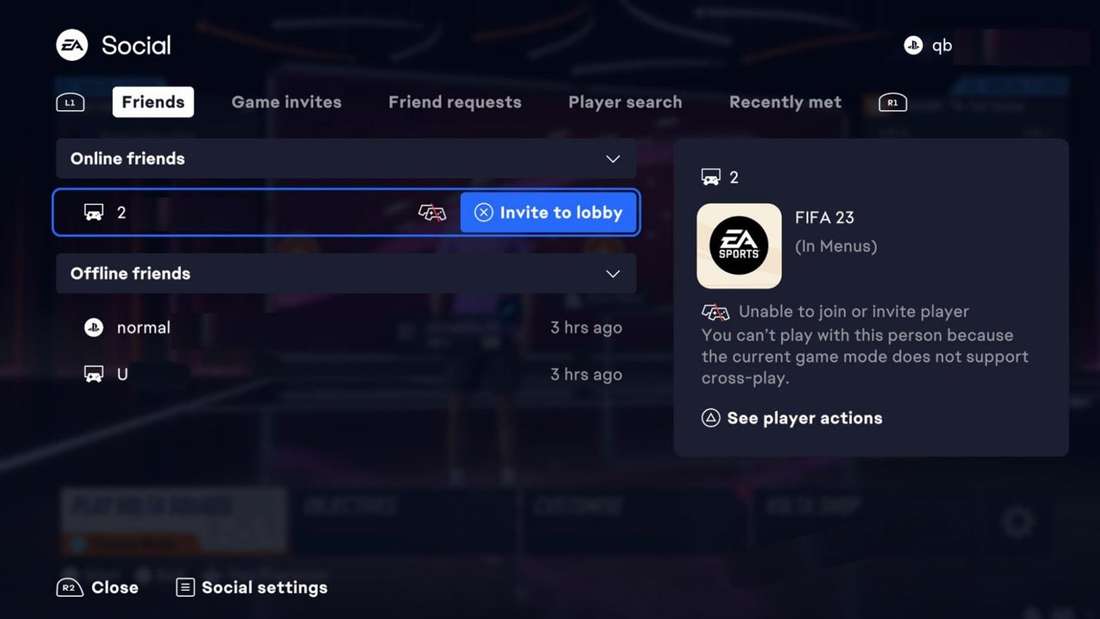 FIFA 23 Crossplay EA Social
