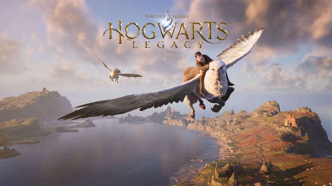 A witch flies on a hippogriff