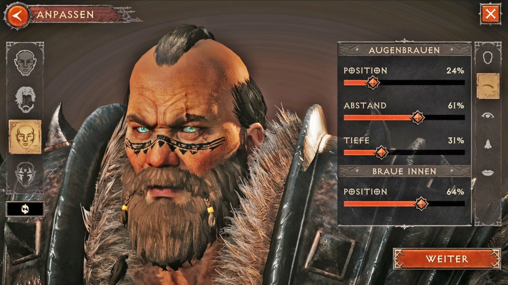 The character editor lets you customize your warriors with hairstyles, hair colors, tattoos, beards, make-up and more!  It's just stupid that the face usually disappears under a helmet.