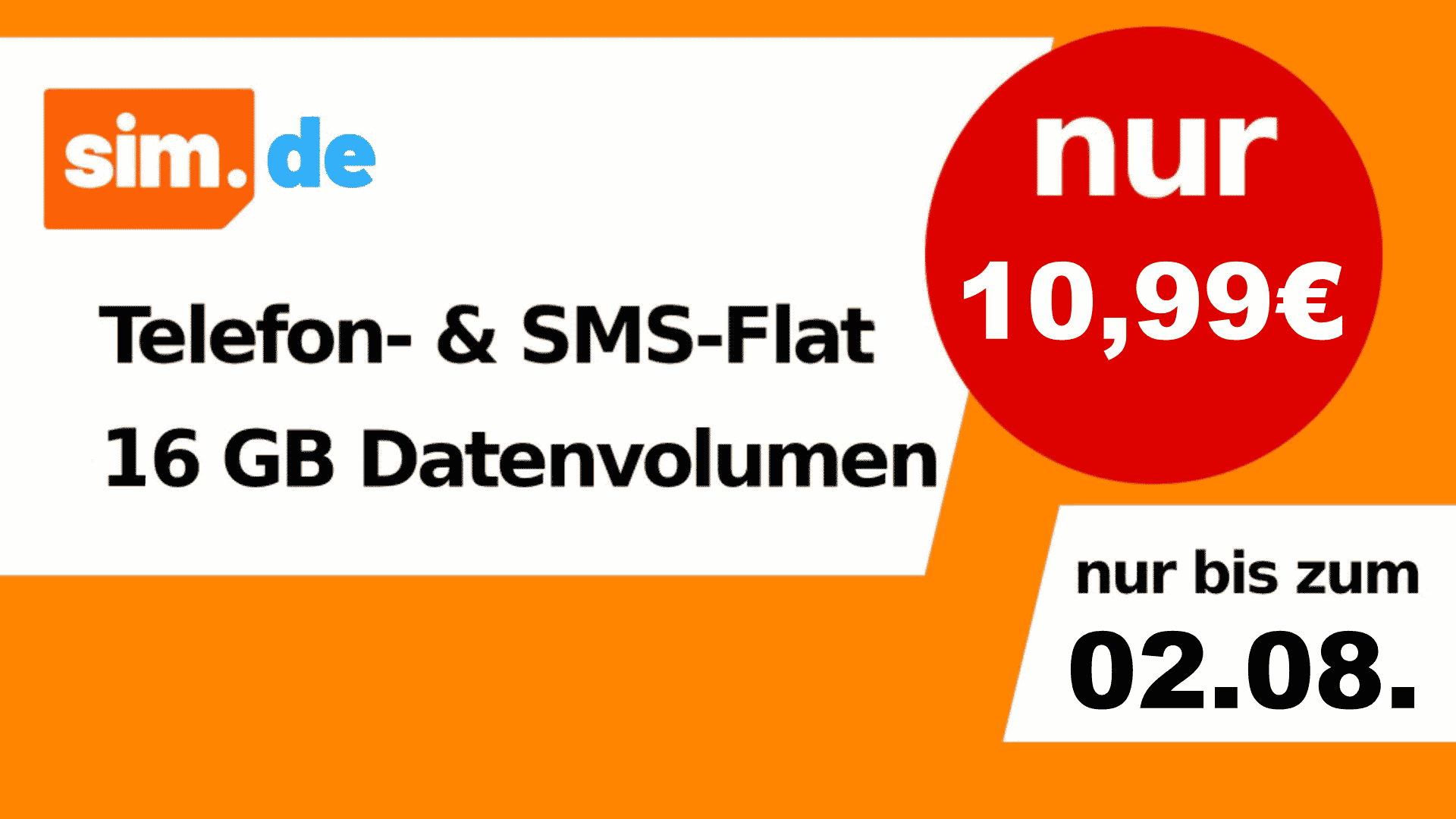 Inexpensive mobile phone tariff with a flat rate and 16 GB now at the best price on offer at Sim.de
