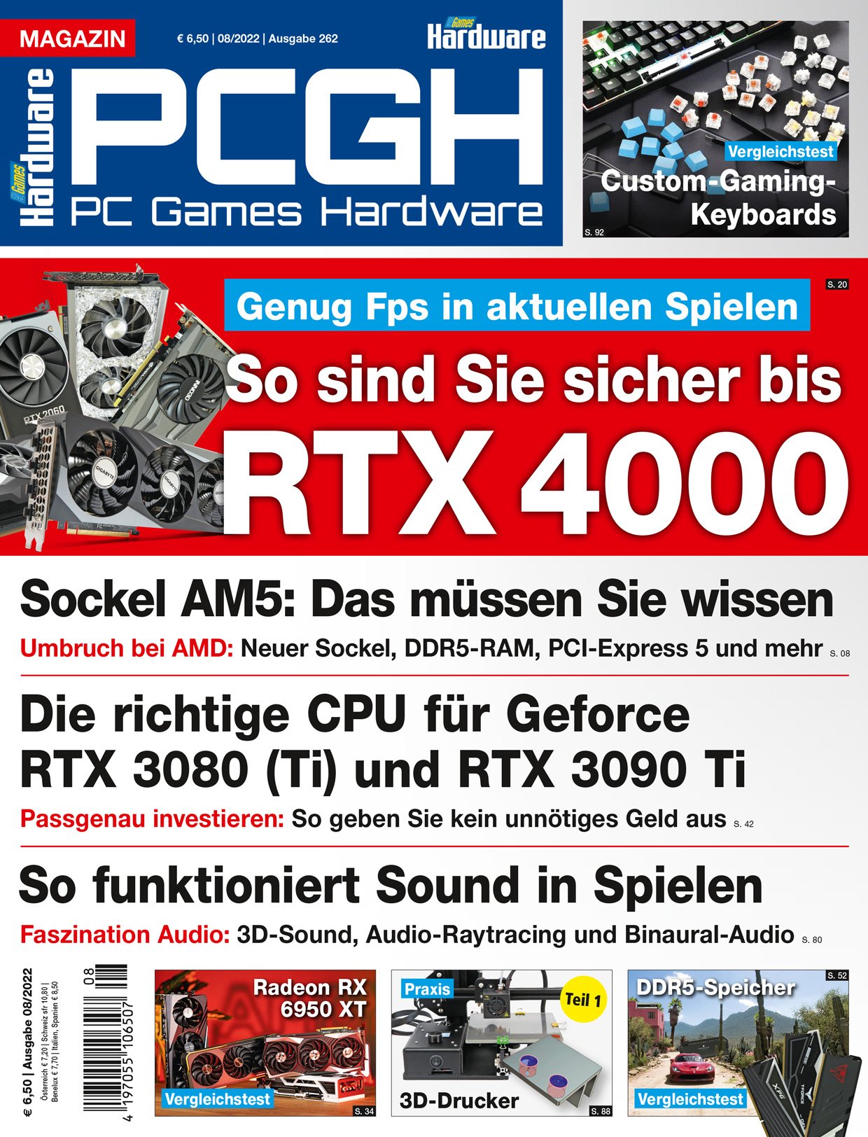 PCGH 08/2022 (#262): Preview of AM5, largest PCGH motherboard comparison of all time, modern game sound explained, 3D printing in practice, custom keyboards up to 500 euros, 4× Radeon RX 6950 XT and 13 × Testing DDR5 kits and much more - on DVD "Leisure Suit Larry"
