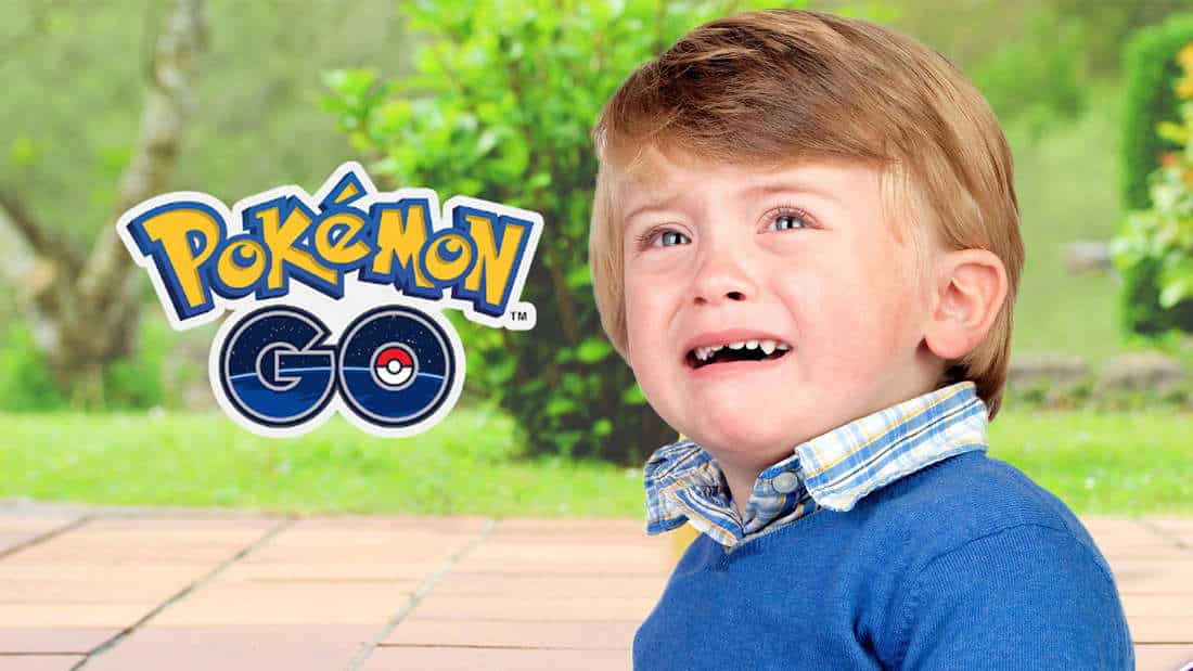 Crying child next to the Pokémon GO logo