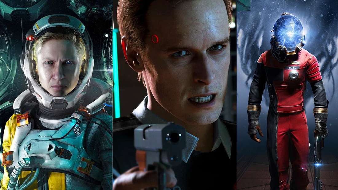 Returnal on the left, Detroit: Become Human in the middle and Prey on the right