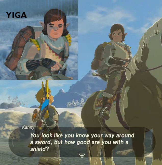 Top left: Nasty Yiga.  Right: Nicer NPC.  (Source: https:www.reddit.comrBreath_of_the_Wildcommentswm5riqevil_twins_yiga_counterparts)