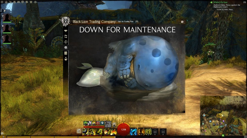 Representing the release experience: The GW2 trading post was initially down.