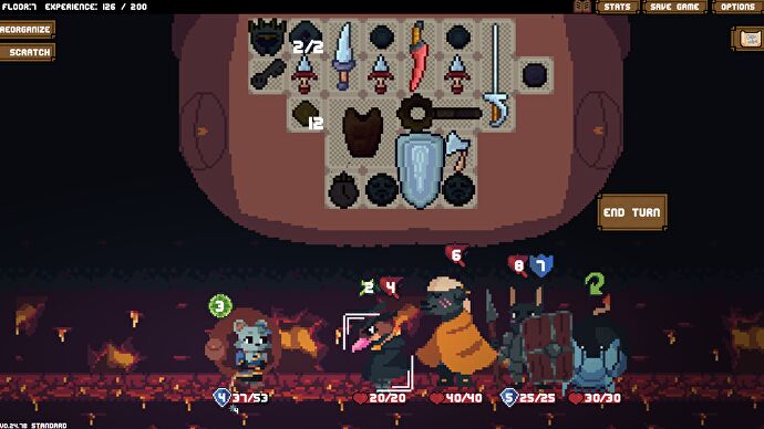 A very messy inventory in a Backpack Hero screenshot.