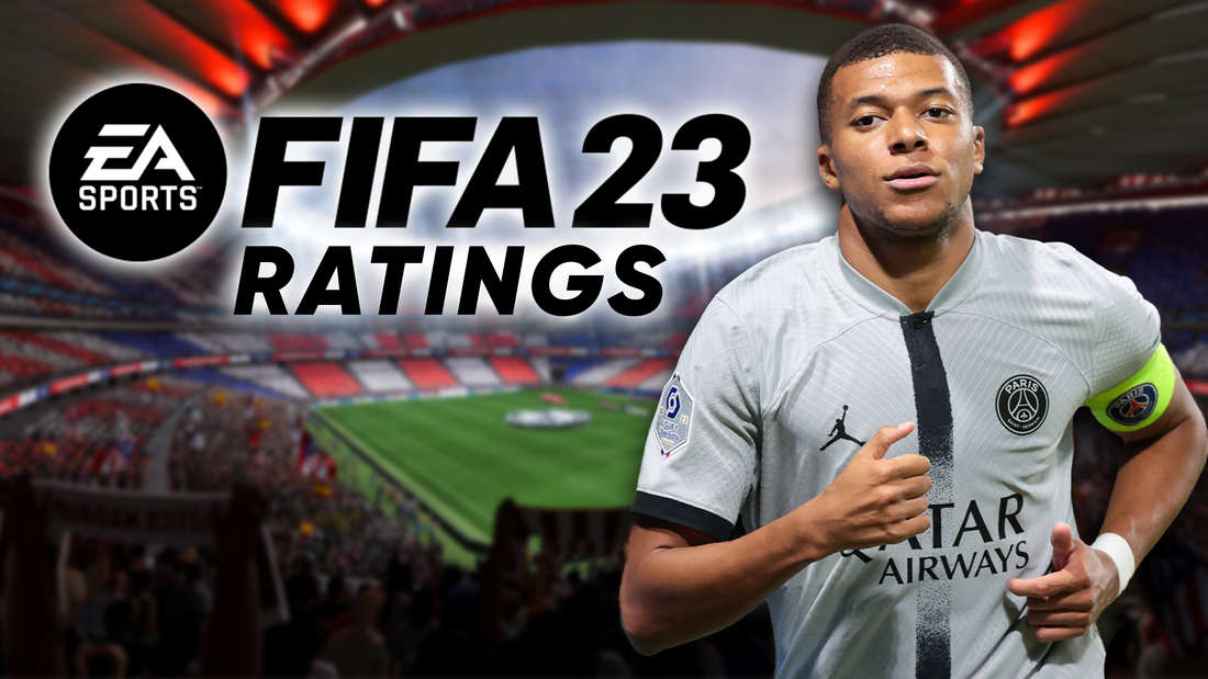 Mbappe next to the FIFA 23 logo. Underneath, the writing “Ratings”