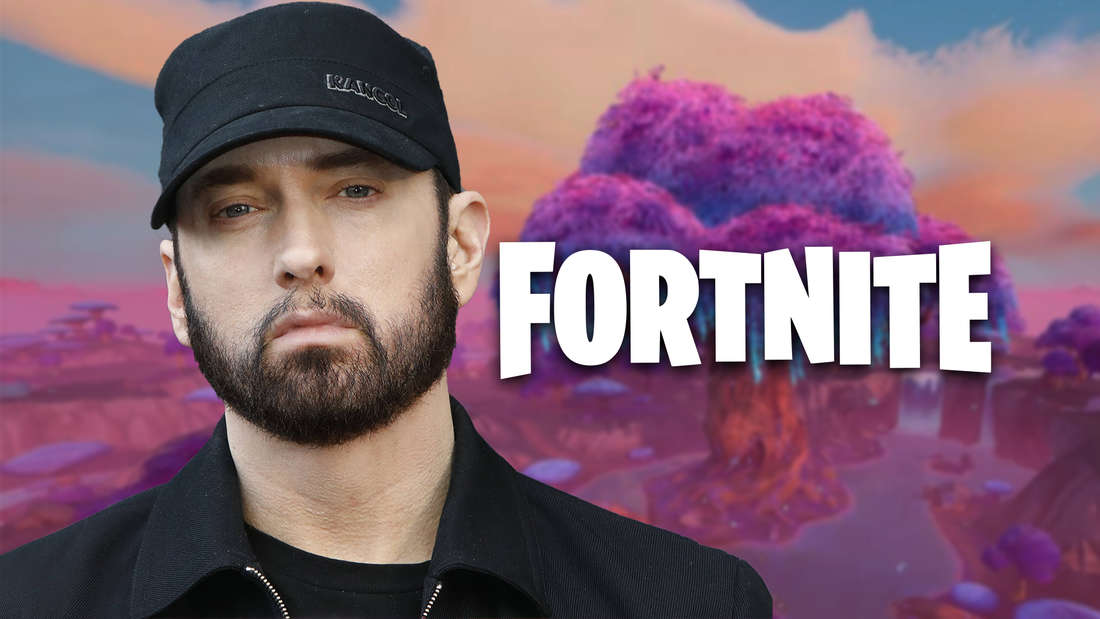 Eminem next to Fortnite logo