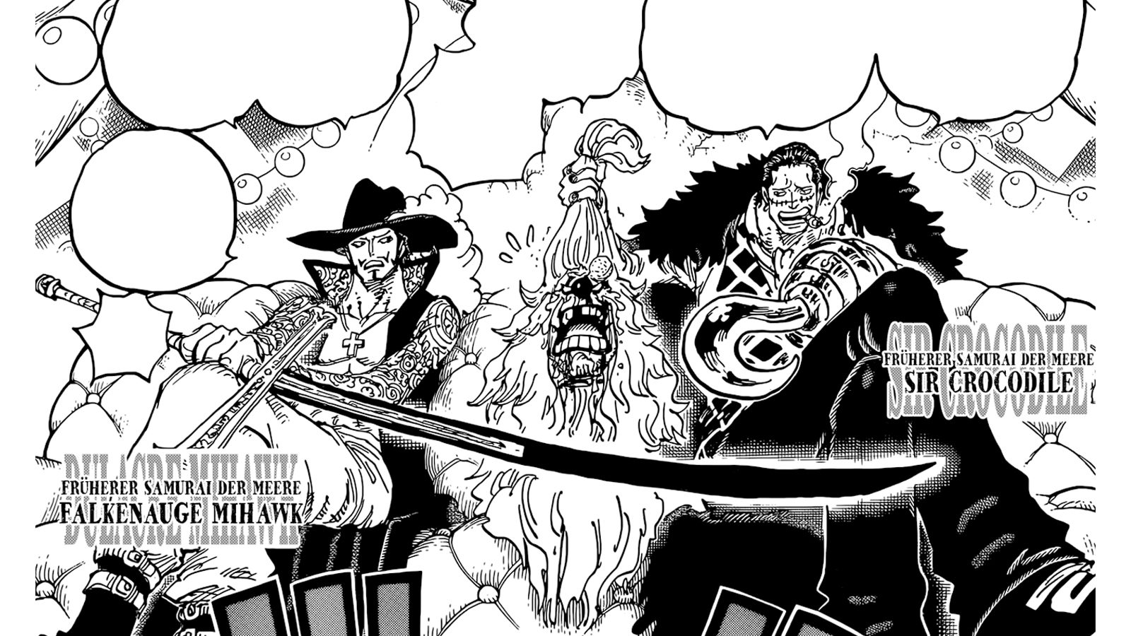 One Piece, Manga Chapter 1058, Cross Guild (Mihawk, Buggy, Crocodile)