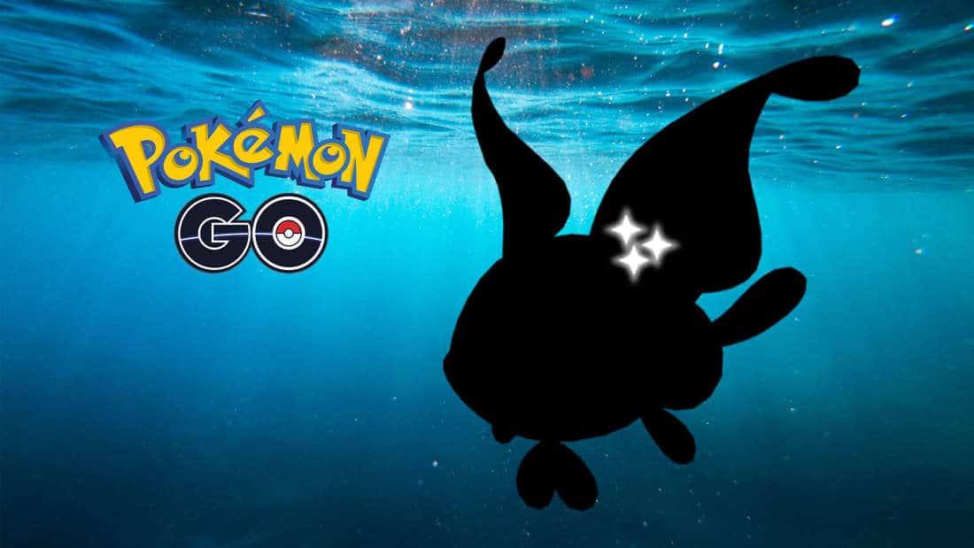 A silhouette of a fish underwater next to the Pokémon GO logo.