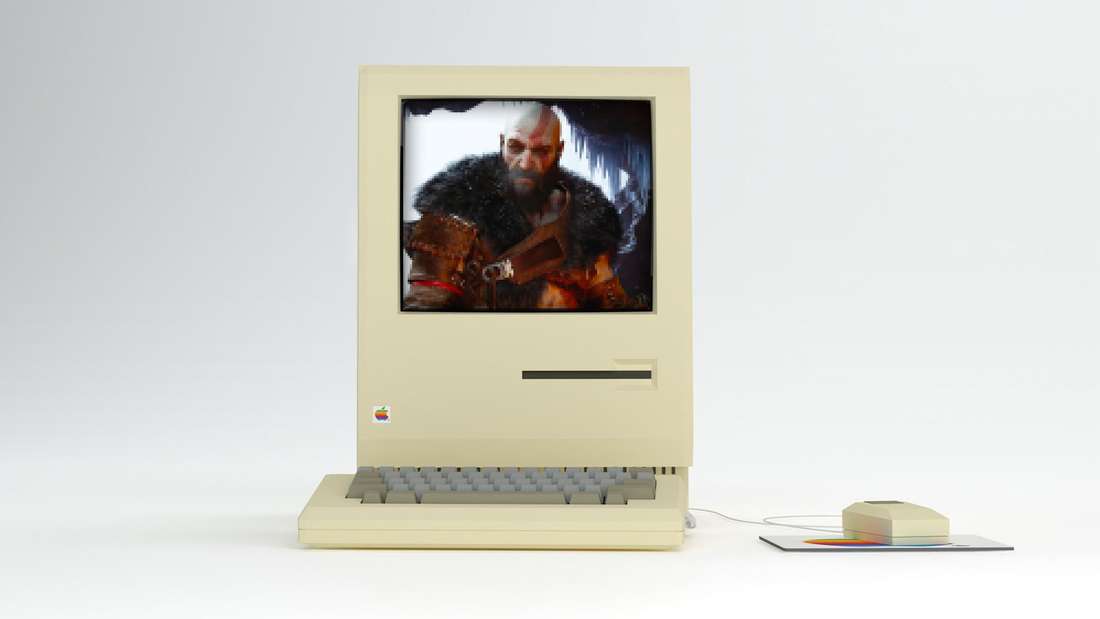 Kratos flickers across an old computer screen.