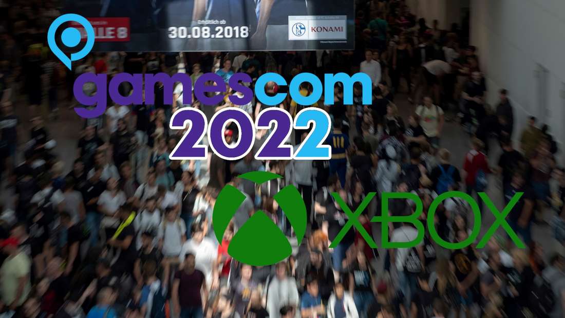Gamescom and Xbox logos in front of blurred trade show crowd.