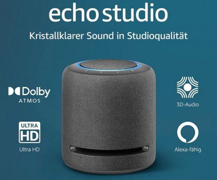 The Echo Studio offers Dolby Atmos, a 220-watt subwoofer, as well as a tweeter and three 2-inch midrange drivers.