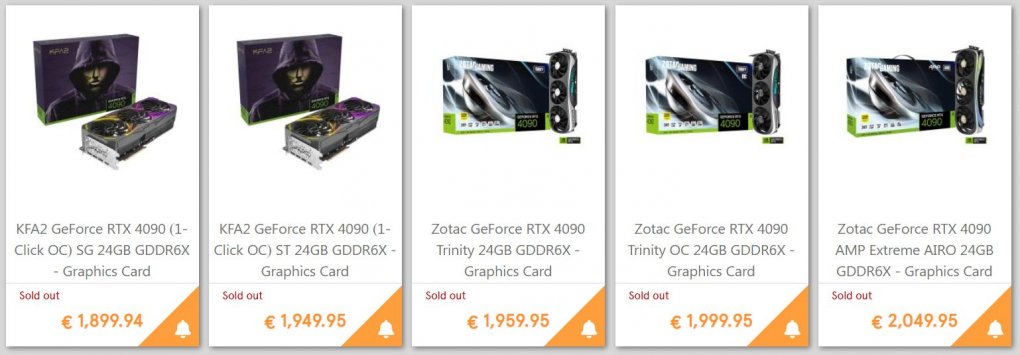 The range of Geforce RTX 4090 custom models at Coolmod (prices no longer up to date).