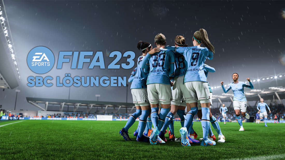 Manchester City team stands next to the FIFA 23 logo