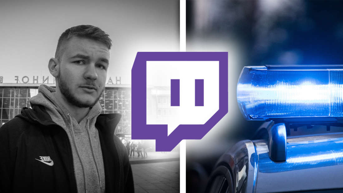 Streamer Jules next to the Twitch logo and blue lights