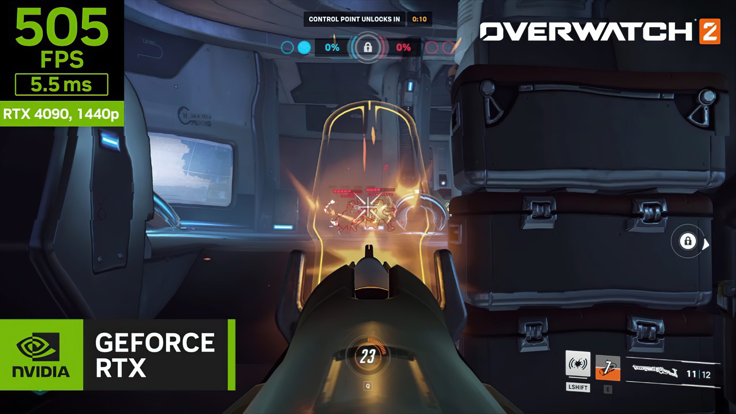 Overwatch 2 runs at over 500 FPS on an RTX 4090 with 1440p resolution