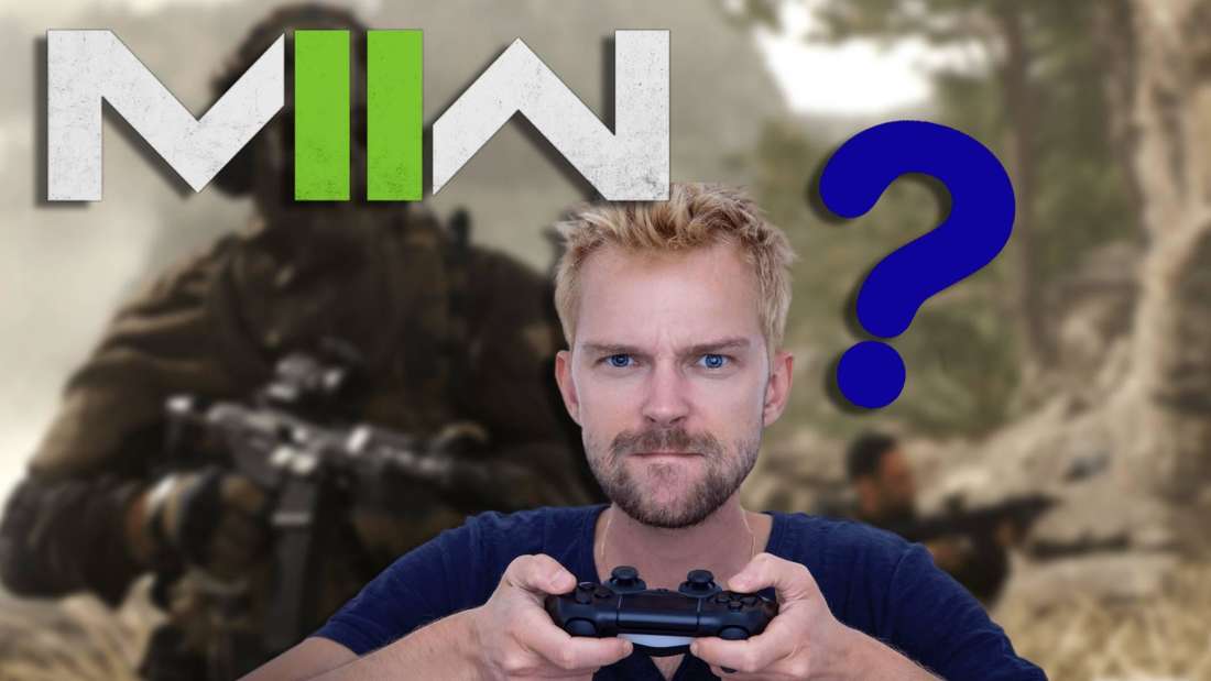 Gamer confused in front of MW2 logo