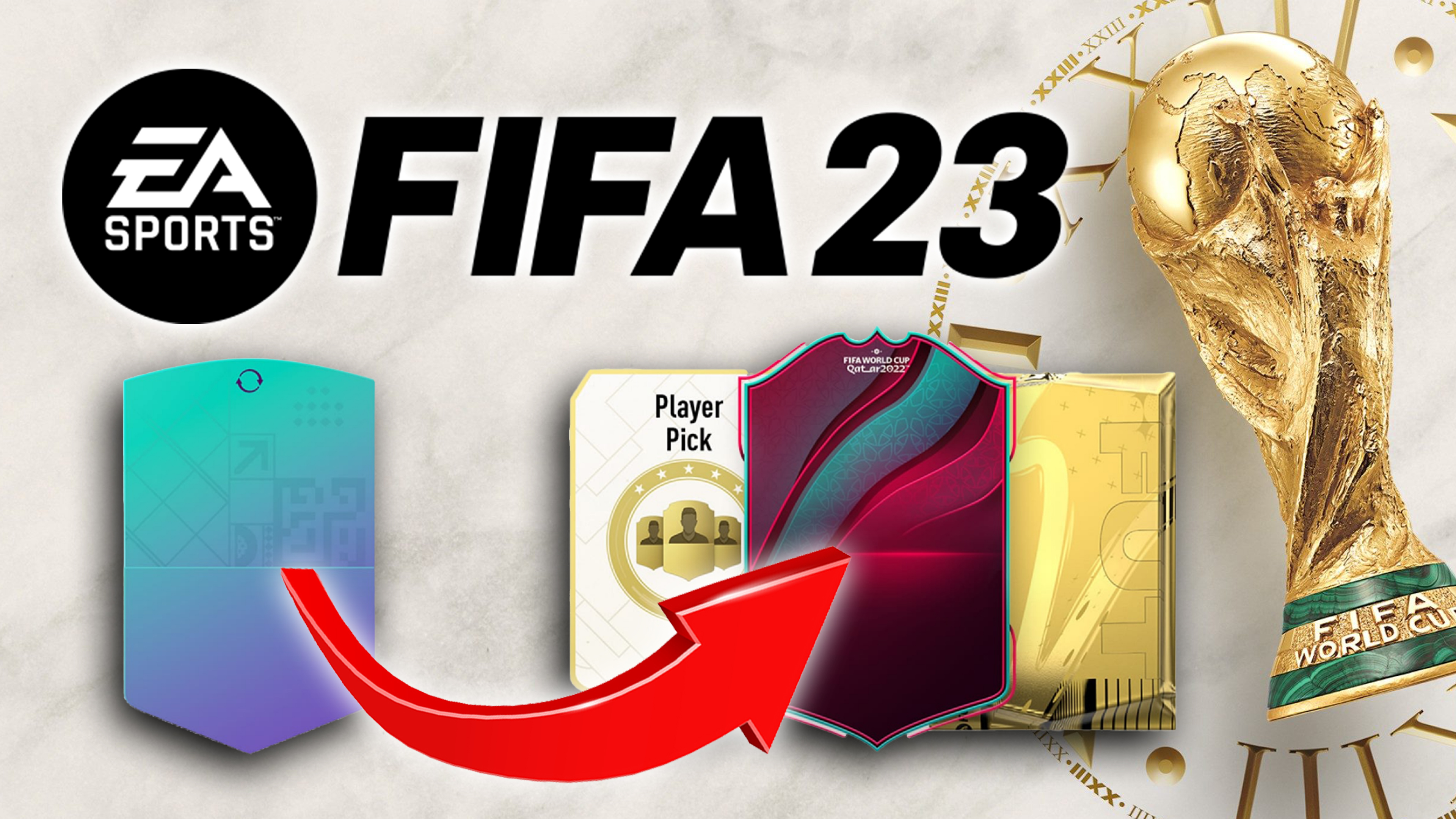 FIFA 23 logo. Below is an illustration of the World Cup Swaps.  In the background the World Cup