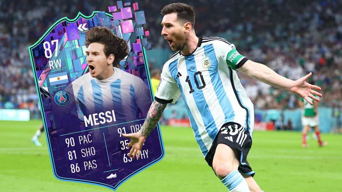 Lionel Messi FIFA 23 Flashback SBC FUT Card World Cup 2022 Cheers