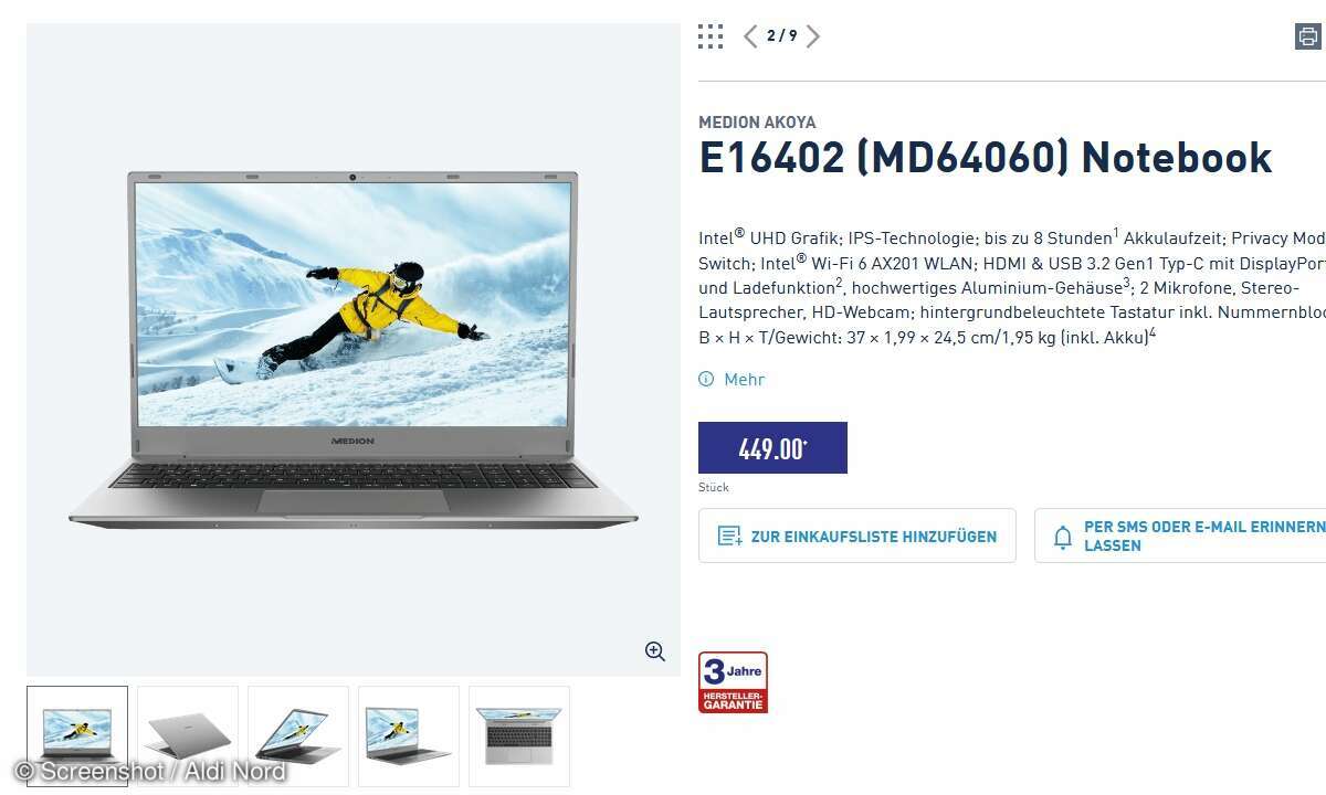 A new, old laptop is waiting in the second week of December: the Medion Akoya E16402.