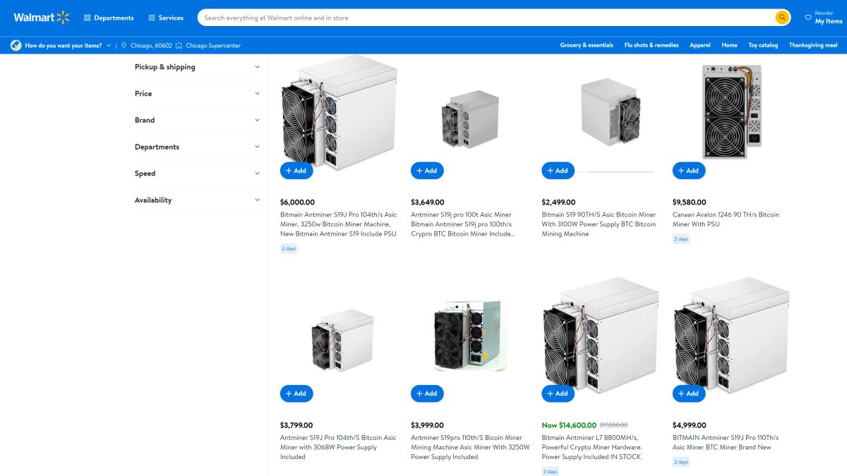 Mining cryptocurrency with Walmart: Third-party providers are selling mining machines cheaper and cheaper