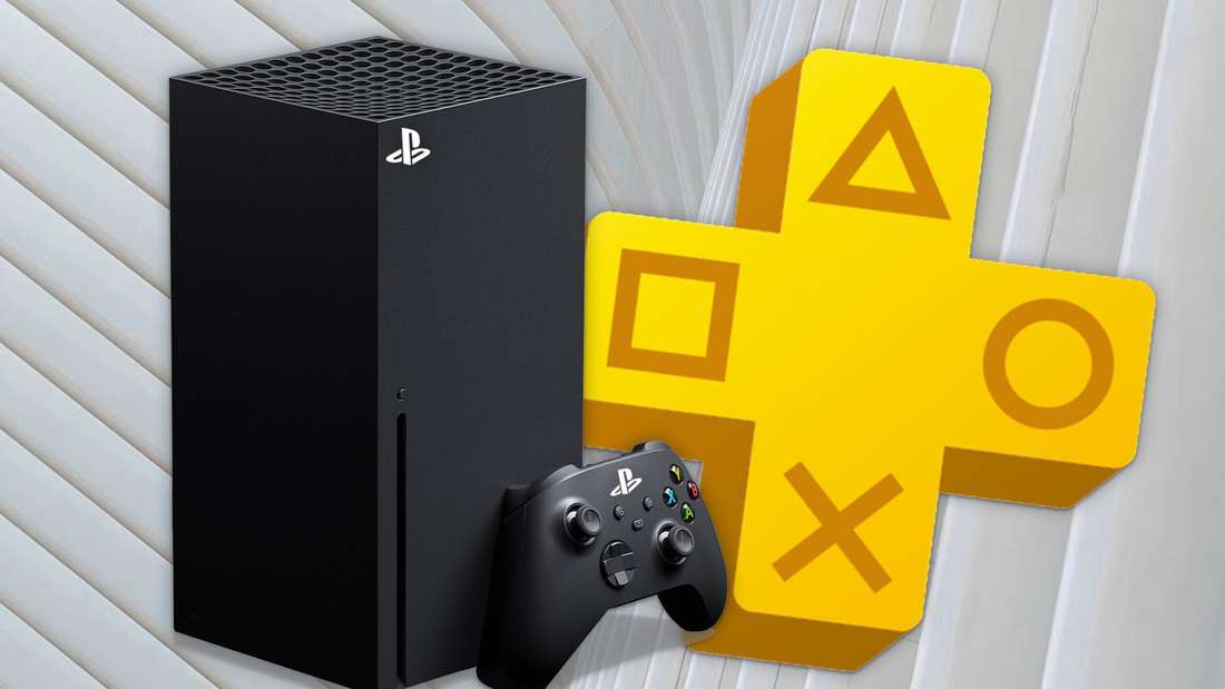 The Xbox Series X with the PS Plus logo