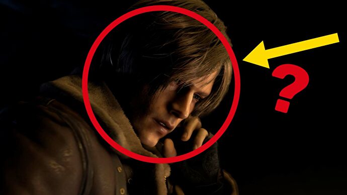 Leon from Resident Evil 4, with a big red circle around his face and a yellow arrow pointing at it.  you know  Like YouTube thumbnails?