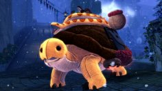 The plush Siege Turtle in the festively decorated Divinity's Reach during Guild Wars 2's Wintersday