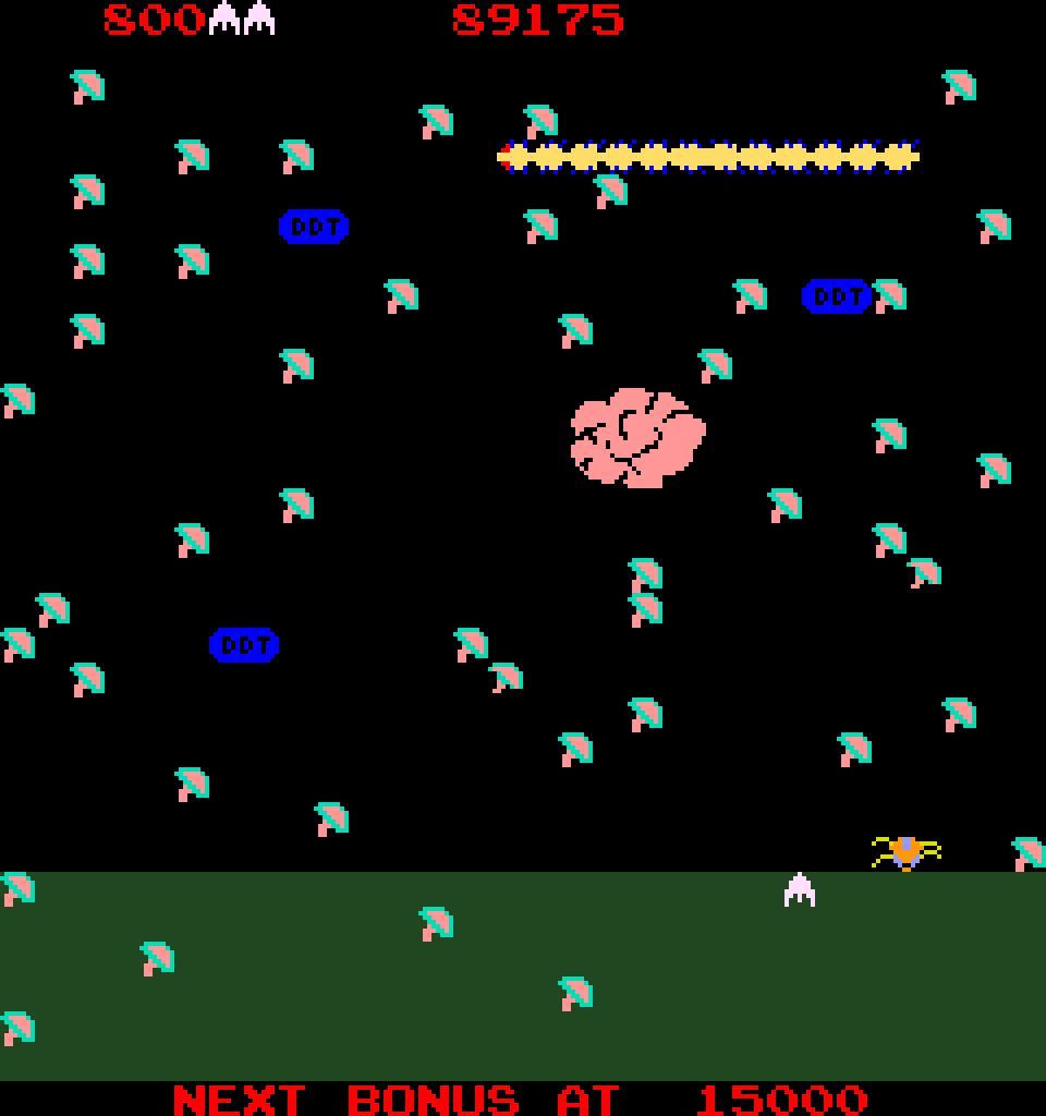 The fungal growth algorithm from Atari's Millipede (1982) is credited to Mark Cerny.