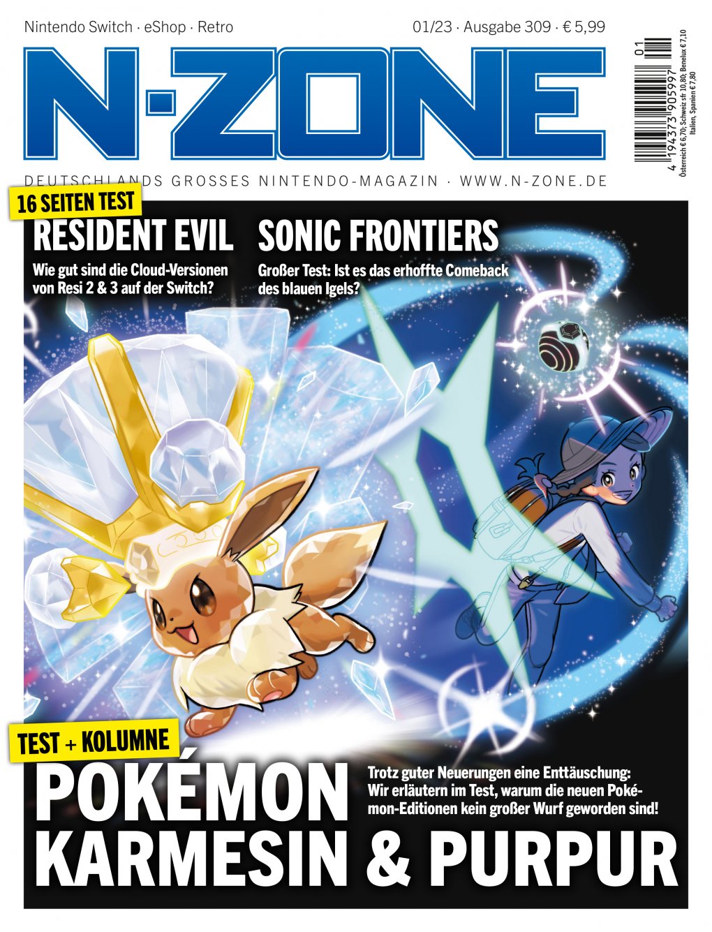 The new N-ZONE 01/23 is here!  Topics in this issue include: Pokémon Crimson &  Crimson, Resident Evil 2 &  3 Cloud, Sonic Frontiers.
