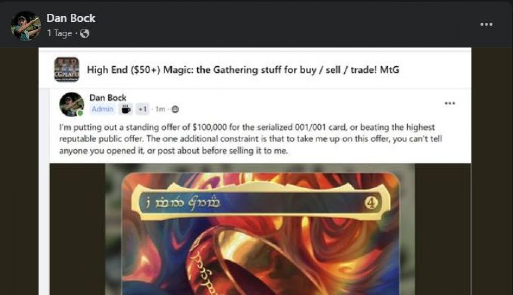 Magic: The Gathering: $100,000 - Betting on '1 of 1 Ring' (2)