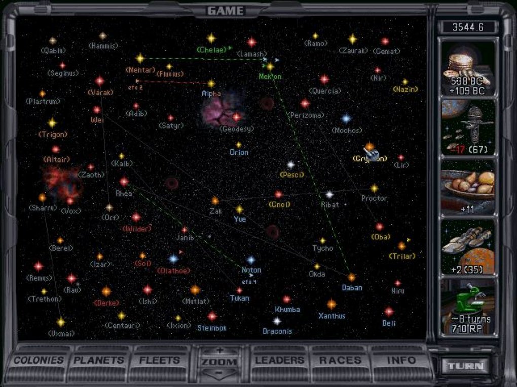 The galaxy of Master of Orion 2 is shown on an overview map.